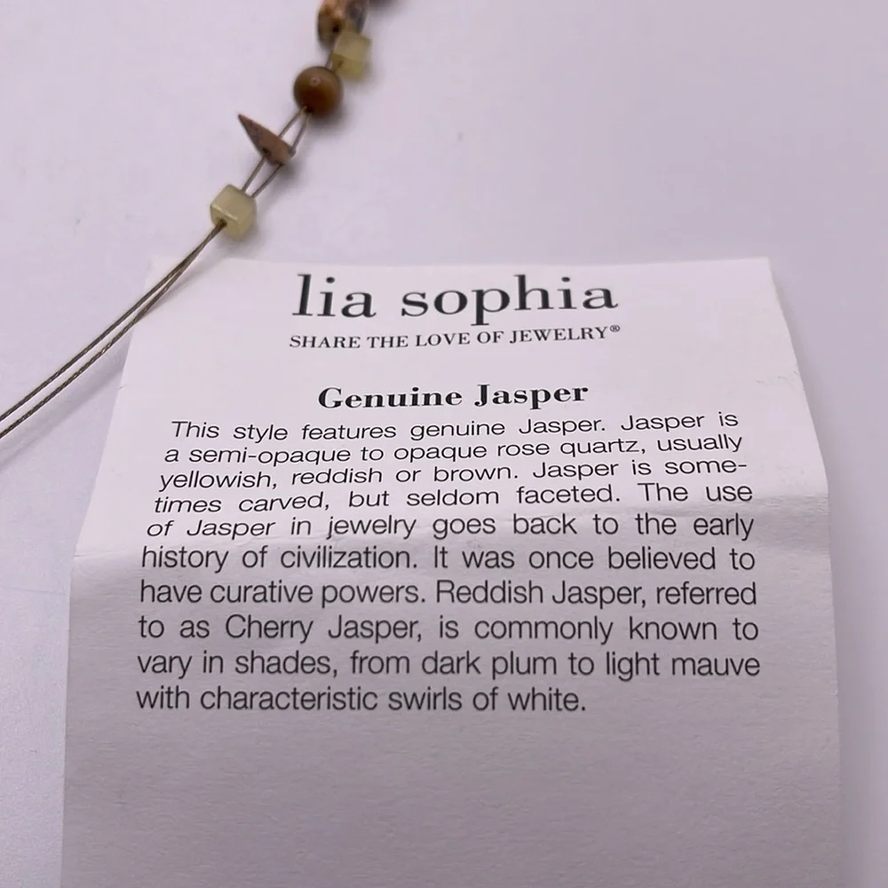 Lia Sophia NIB Jasper & Cats Eye Beaded Gold Tone Wire Necklace - Picture 3 of 7